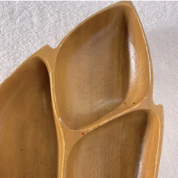 Vintage MCM Hawaiian Tiki Tropical Monkey Pod Wooden Palm Leaf Serving Dish Tray - Picture 3 of 13